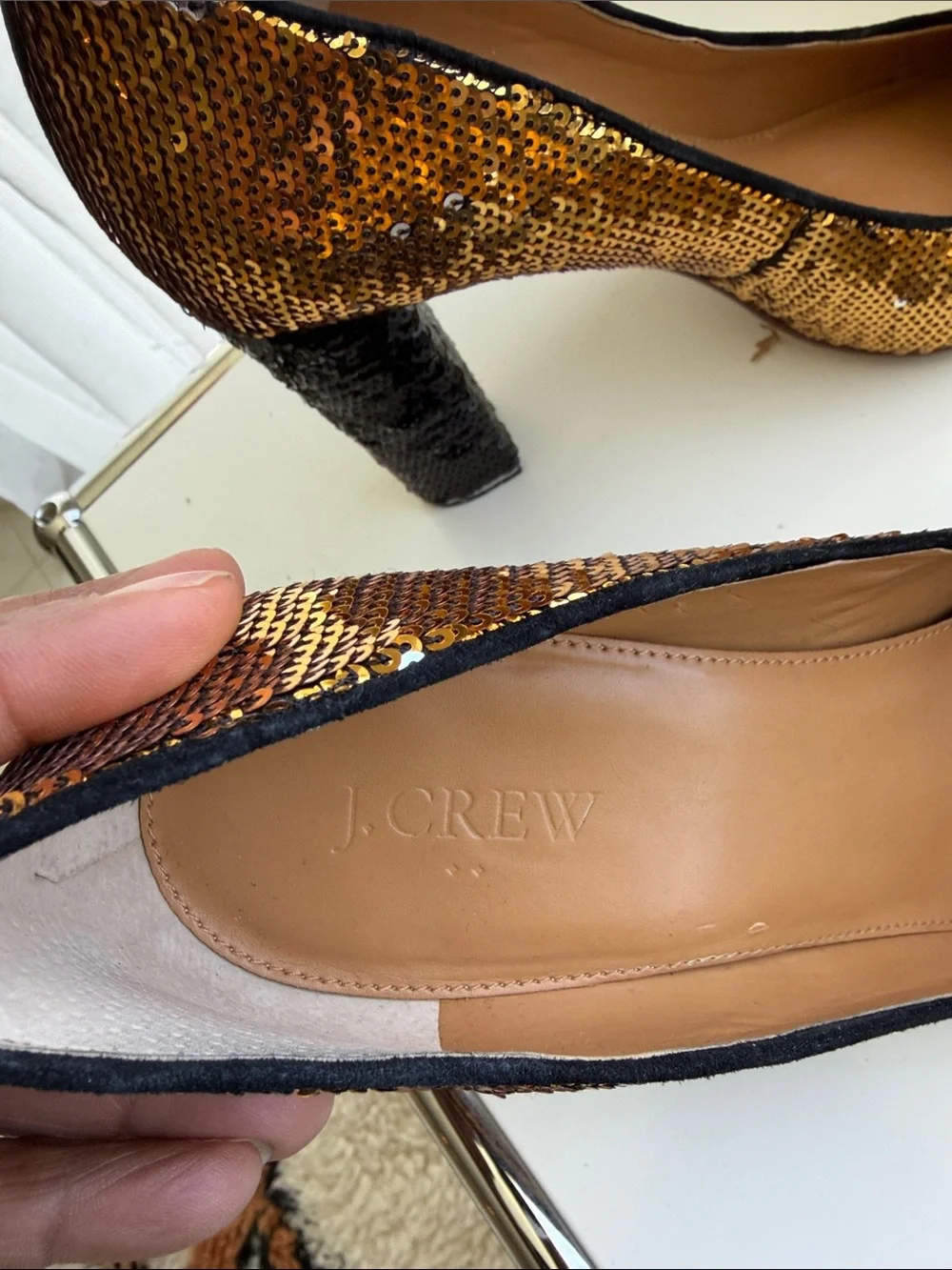 J. Crew Gold & Black Sequin Pumps